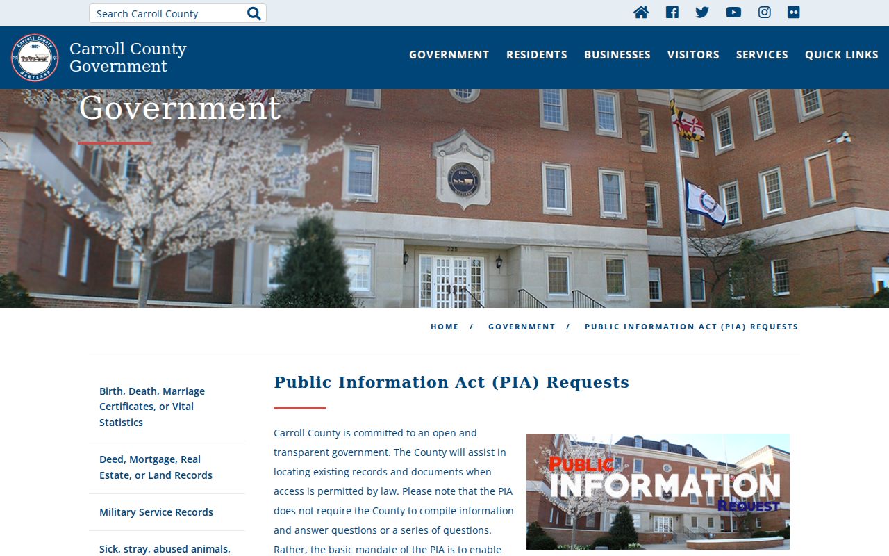 Eldersburg people search and Carroll public information requests