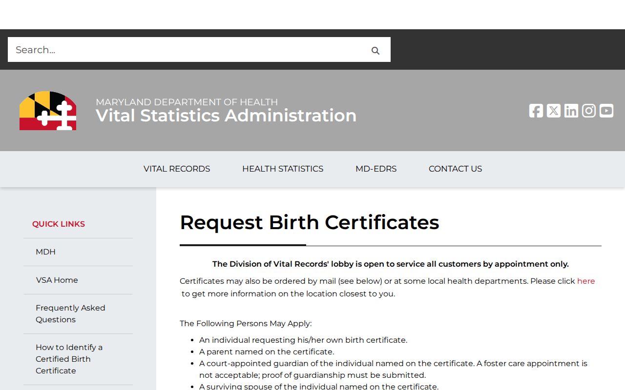 Eldersburg people search using Maryland birth records