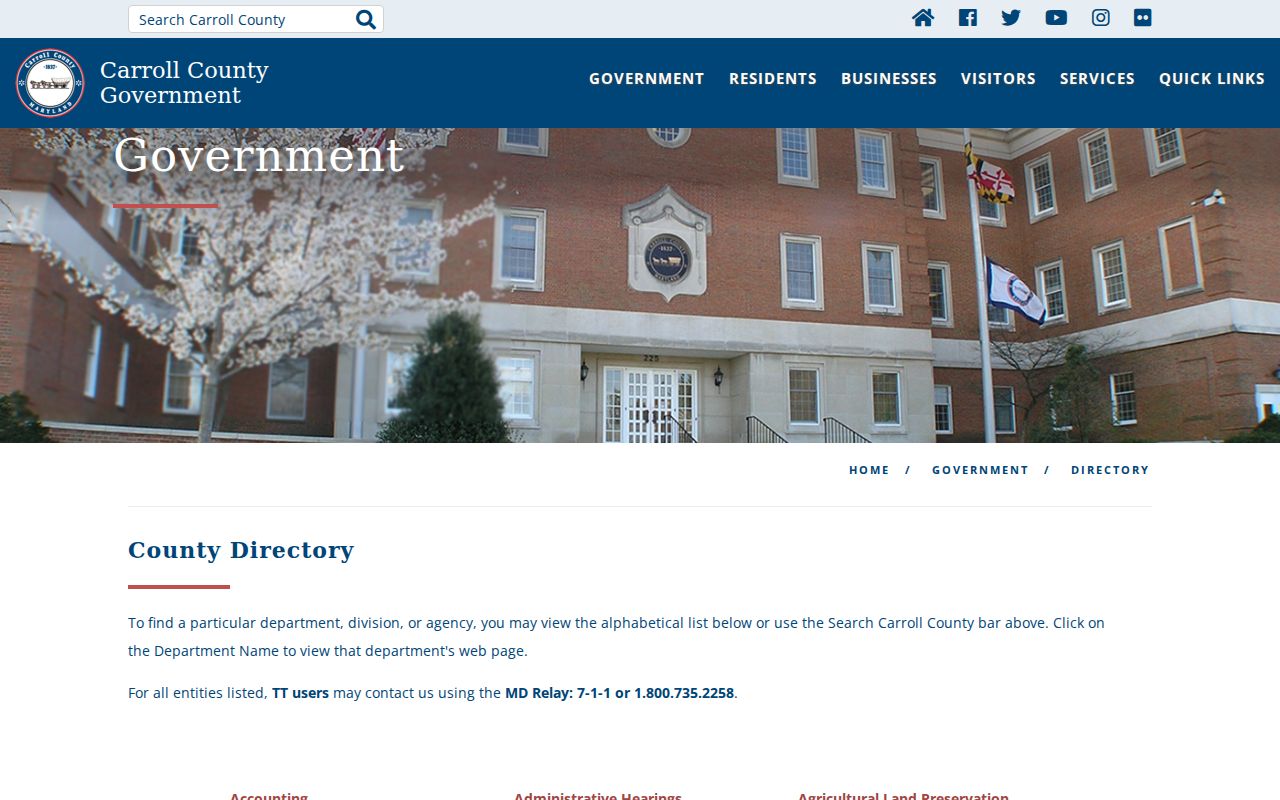 Eldersburg people directories in the Carroll County government directory