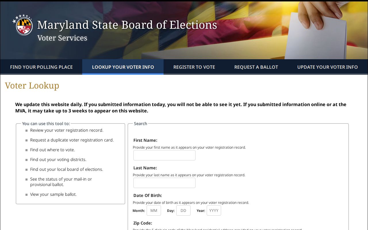Eldersburg voter registration records lookup form
